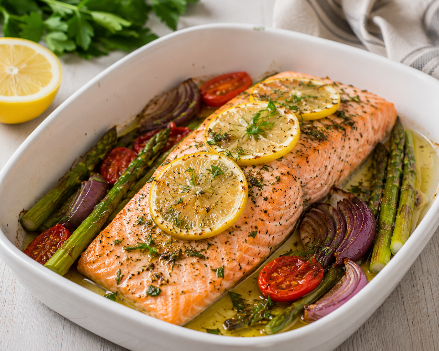 salmón al horno con limón y hierbas
