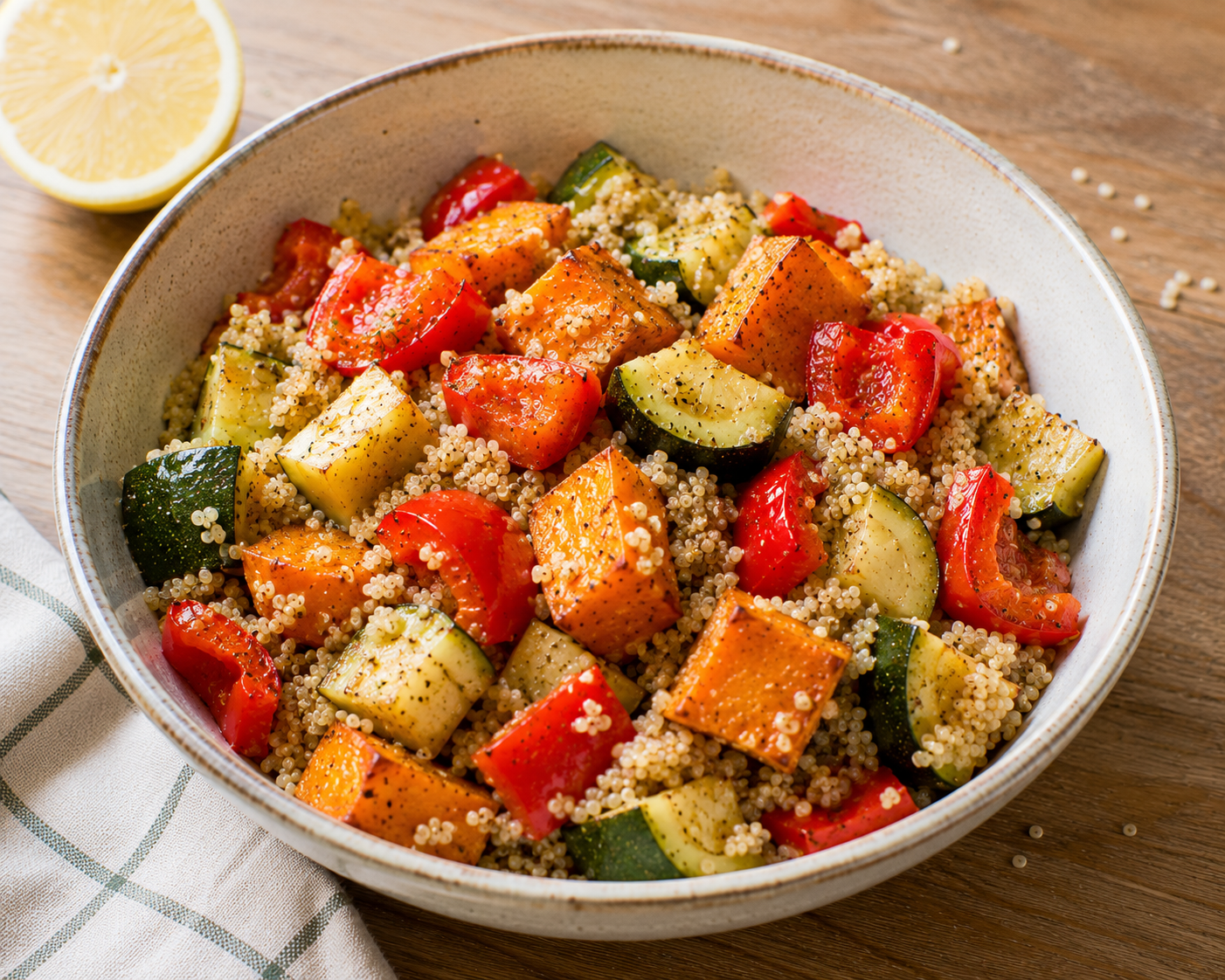 bowl de quinoa con verduras asadas