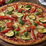 pizza casera integral con verduras recién horneada