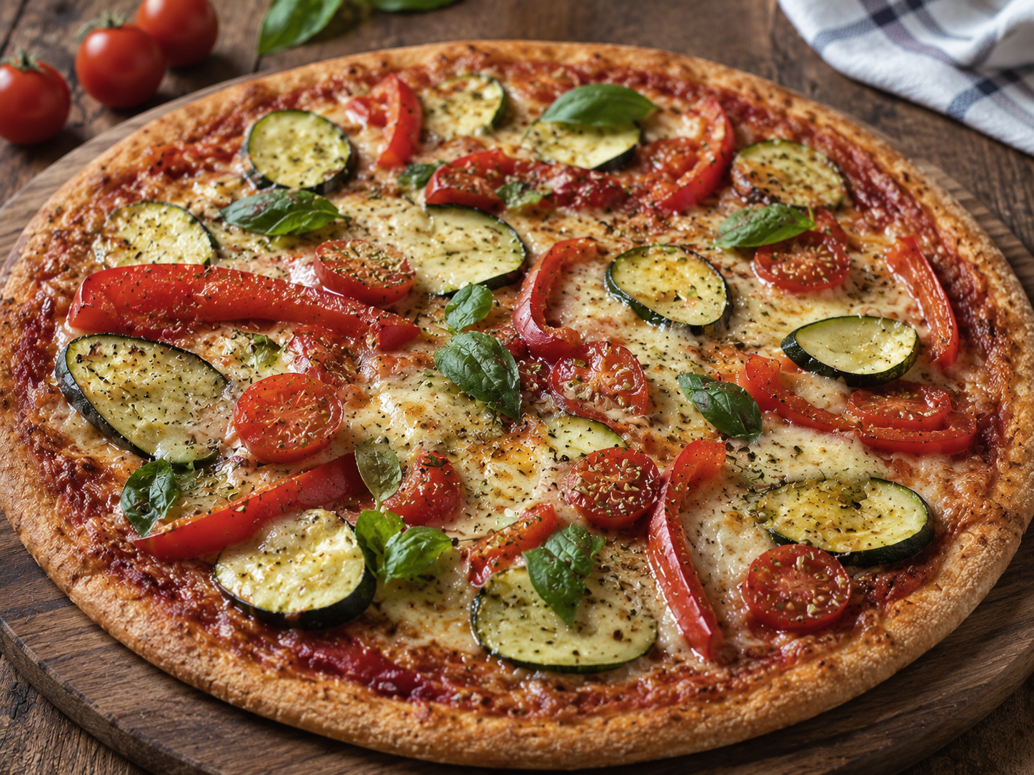 pizza casera integral con verduras recién horneada