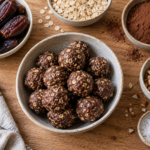 Bolitas energéticas de avena y cacao caseras, sin azúcar añadido y sin horno. La merienda que se prepara en un domingo y dura toda la semana.