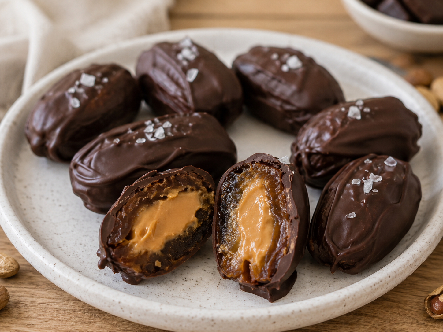 Snickers saludable con solo 4 ingredientes: dátiles, cacahuete, chocolate y sal. Sin horno, sin azúcar añadido y listo en 15 minutos.